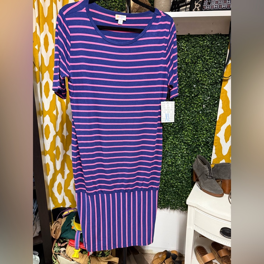 LuLaRoe Navy and Pink Striped Top